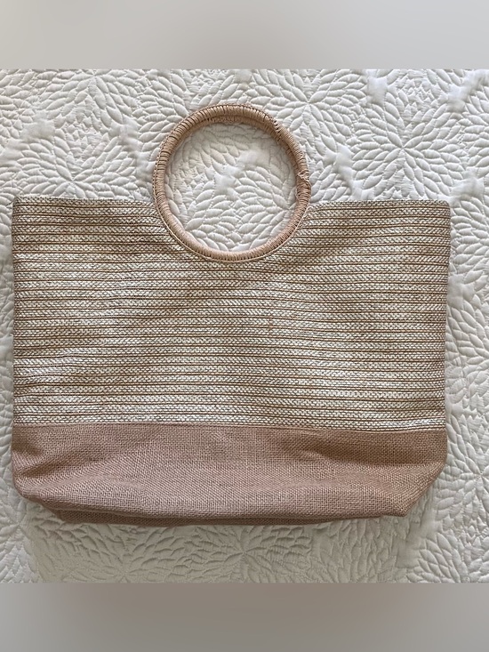Handbags - Neutral Woven Circle-Handle Tote Bag